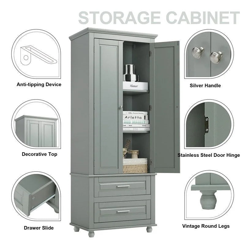 Armoire haute de rangement à deux tiroirs pour salle de bain/bureau