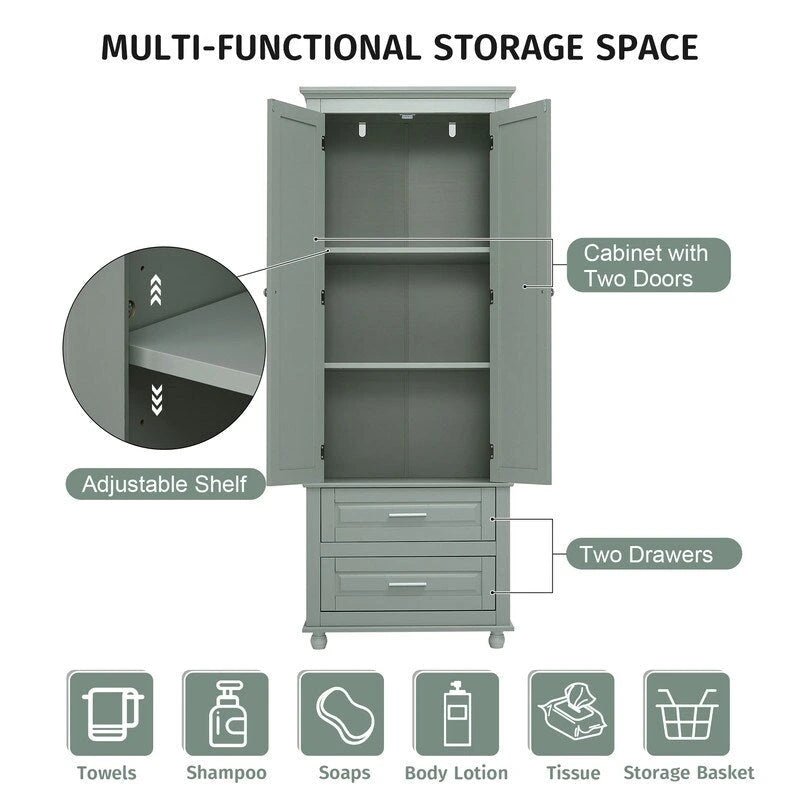Armoire haute de rangement à deux tiroirs pour salle de bain/bureau