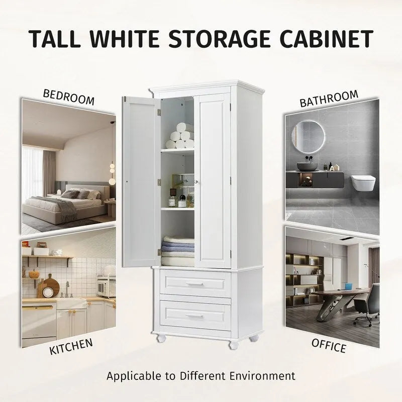 Armoire haute de rangement à deux tiroirs pour salle de bain/bureau