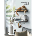 Dark Brown Floating Bathroom Shelf with Towel Rail for bathroom/living/kitchen/bedroom (set of 2)