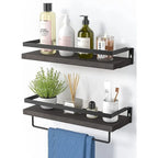 Étagère flottante de salle de bain marron foncé avec porte-serviettes pour salle de bain/salon/cuisine/chambre (lot de 2)