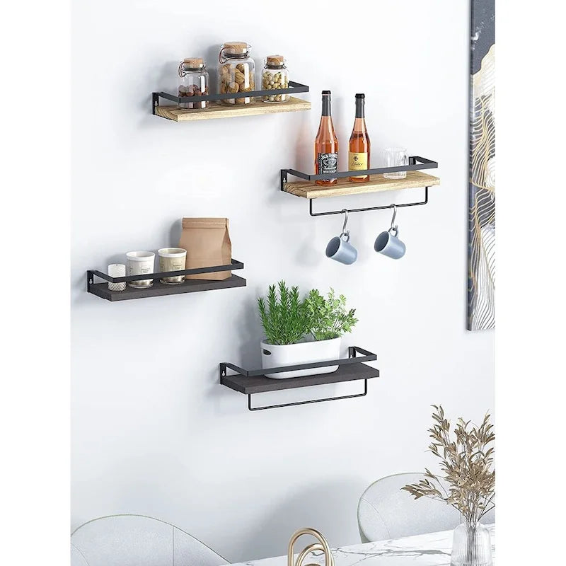 Étagère flottante de salle de bain marron foncé avec porte-serviettes pour salle de bain/salon/cuisine/chambre (lot de 2)