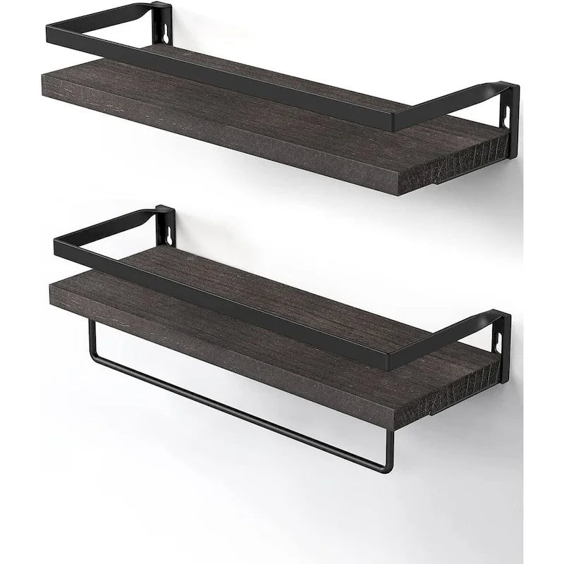 Étagère flottante de salle de bain marron foncé avec porte-serviettes pour salle de bain/salon/cuisine/chambre (lot de 2)