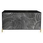 Buffet 4 portes sculpté, Bahut de rangement avec étagère réglable pour salon