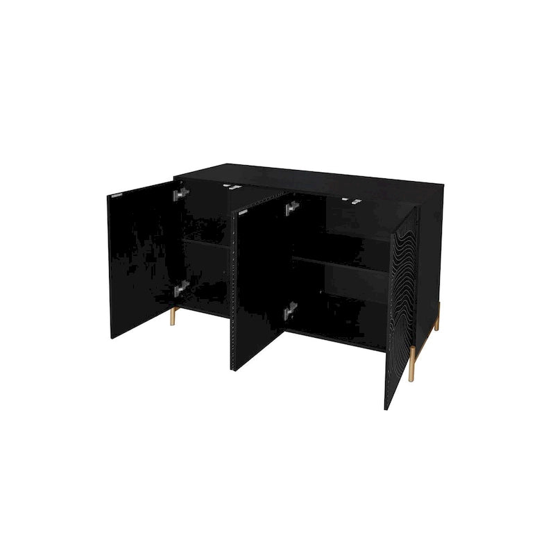 Buffet 4 portes sculpté, Bahut de rangement avec étagère réglable pour salon