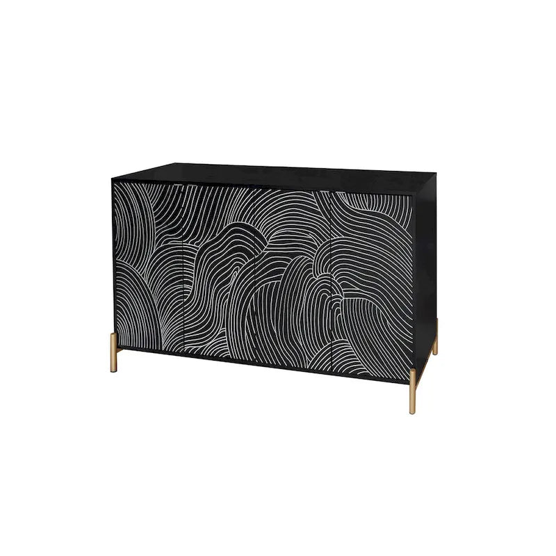 Buffet 4 portes sculpté, Bahut de rangement avec étagère réglable pour salon