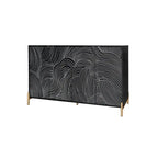Buffet 4 portes sculpté, Bahut de rangement avec étagère réglable pour salon