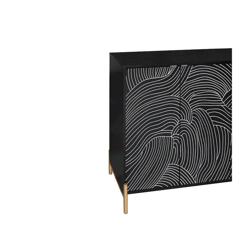 Buffet 4 portes sculpté, Bahut de rangement avec étagère réglable pour salon