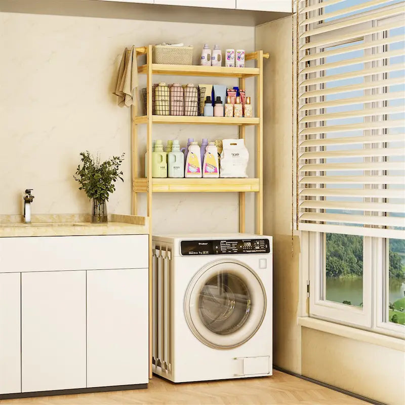 Étagère de rangement gain de place en bambou pour toilettes, meuble de salle de bain réglable
